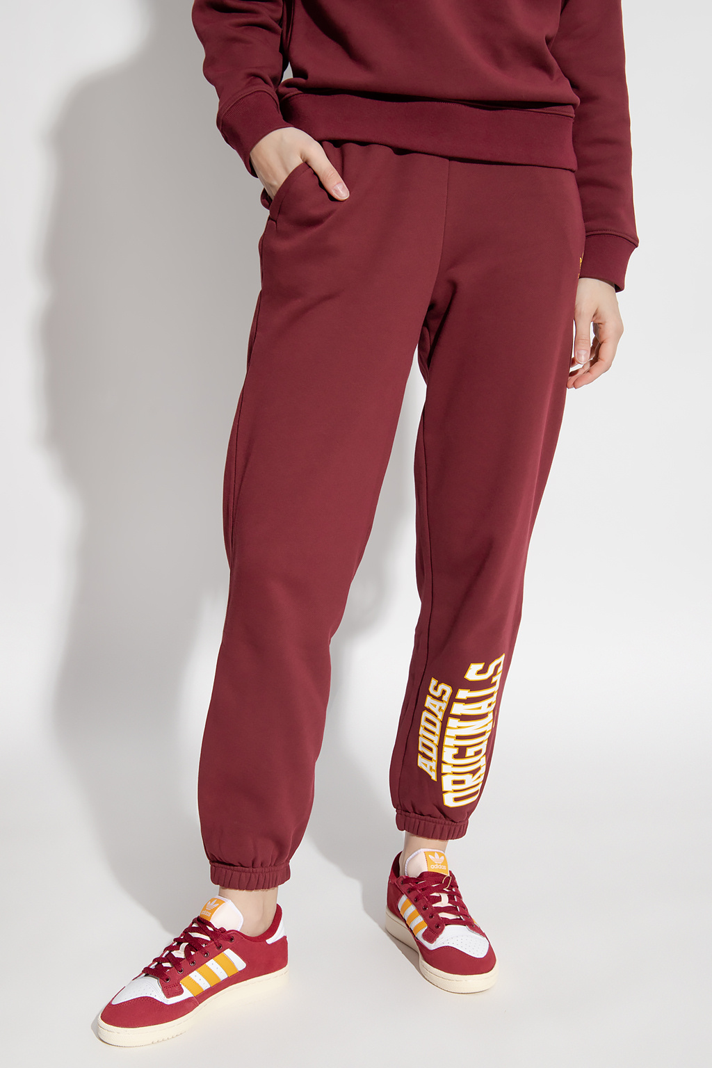 Adidas burgundy sweatpants sale